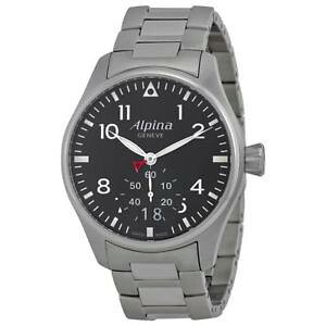 �y���������zalpina mens startimer pilot 44mm steel bracelet quartz watch al280b4s6b
