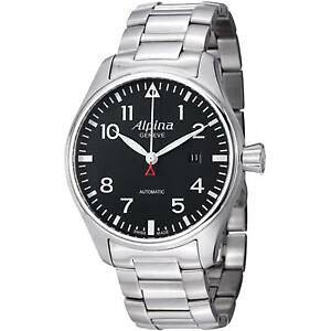 �y���������zalpina mens startimer pilot 44mm steel bracelet automatic watch al525b4s6b