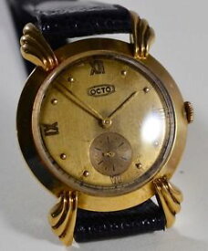 【送料無料】huge vintage 1950s octo swiss mens wristwatch in 18k solid gold case fancy lugs