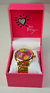 yznib betsey johnson gold sparkly floral watch