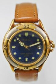 【送料無料】relic watch men brown leather stainless gold silver date 30m battery blue quartz