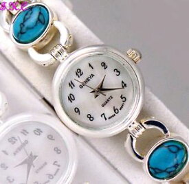 【送料無料】genuine turquoise semiprecious stone gems silver pltd deco mop feature watch bn