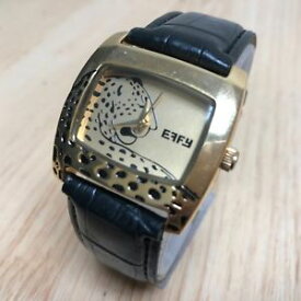 【送料無料】vintage effy leopard gold tone barrel leather analog quartz watch hour~ batte