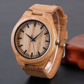 【送料無料】womens casual nature bamboo genuine leather strap watch