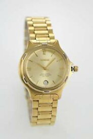 【送料無料】geneve mens stainless steel gold date 100m easy read quartz battery watch