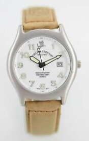 【送料無料】field amp; stream watch mens white silver stainless tan leather date 50m quartz