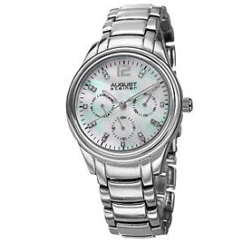 【送料無料】womens august steiner as8076ss elegant mother of pearl crystal bracelet watch