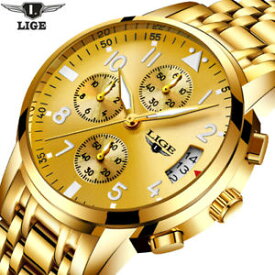 【送料無料】mens fashion brand multifunction sports quartz watch men full yellow stainless