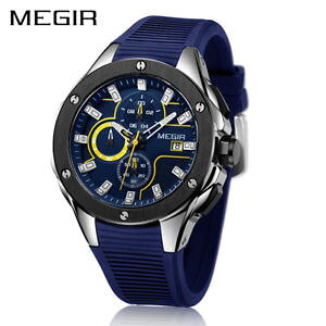 yzmegir men sport watch chronograph silicone strap quartz army military watches