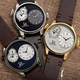 【送料無料】mens joshua amp; sons quartz multifunction dual time stiched leather strap watch