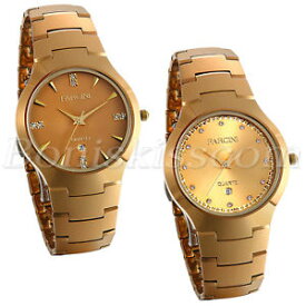 【送料無料】mens luxury business gold tungsten carbide rhinestone quartz date wrist watch