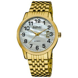 【送料無料】mens august steiner as8026yg automatic mother of pearl goldtone bracelet watch