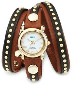 【送料無料】 la mer collections womens gold tone brown leather warp around watch bracelet