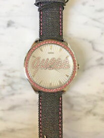 【送料無料】 guess g85768l women blue denim leather strap swarovski crystal logo watch