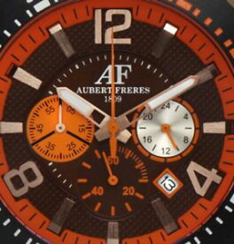 【送料無料】aubert freres chronograph mens gold orange brown leather sport watch msrp 899