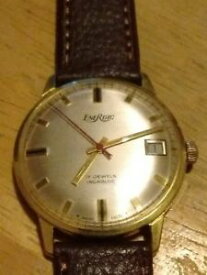 【送料無料】vintage 5060s energic date 17j incabloc watch, running windup leather b