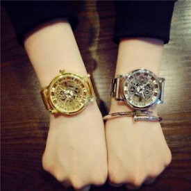 【送料無料】luxury fashion casual stainless steel men skeleton watch women dress wristwatch