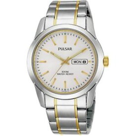 【送料無料】pulsar mens analogue two tone goldsilver bracelet watch day date display pj6023