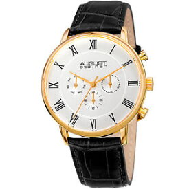 【送料無料】mens august steiner as8214yg two time zone date complication leather watch