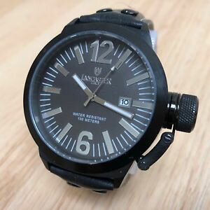 yzlancaster italy mens 100m diver steel analog quartz watch hours~date~ battery