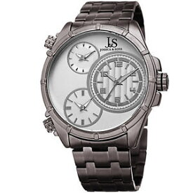 【送料無料】mens joshua amp; sons jx128gn triple time zone stainless steel bracelet watch