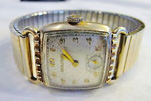 yzgenuine 1950 art deco mens bulova 10bc director 15j wrist watch 10k rolled gold