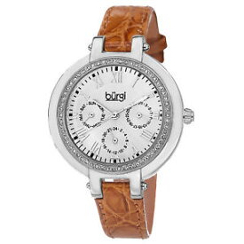 【送料無料】 womens burgi bur085or multifunction crystal bezel brown leather strap watch