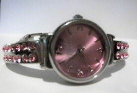 【送料無料】foxy quartz silver tone pink crystal watch needs battery