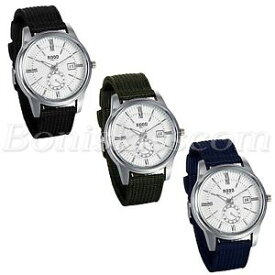【送料無料】mens business casual roman numberals nylon strap date quartz dress wrist watch