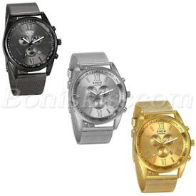 【送料無料】men luxury business roman numberals mesh stainless steel date quartz wrist watch