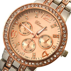 【送料無料】womens girls crystal analog silver amp; rose gold quartz wrist watch fashion
