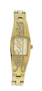 �y���������zguess w11136l1 womens tonneau gold tone clear stones signature watch