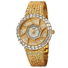 【送料無料】womens burgi bur118yg floating crystals mother of pearl hammered bracelet watch
