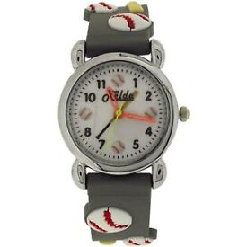 【送料無料】relda analogue children boys 3d baseball design grey silicone strap watch rel85