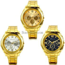 【送料無料】fashion business mens luxury gold tone quartz stainless steel wrist watch