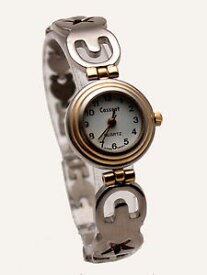 【送料無料】cassantwomens goldsilver finish round case links analog quartz watch