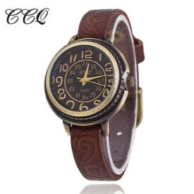 【送料無料】ccq vintage cow leather bracelet watch women flower engraved wristwatch casual l