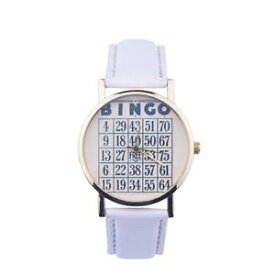 【送料無料】1x white womens casual leather quartz analogue novelty bingo gift wrist watch