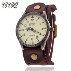 【送料無料】ccq women vintage cow leather bracelet watch men casual sport wristwatch lux