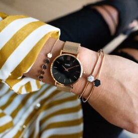 【送料無料】orologio cluse cl30016 minuit donna maglia milanese oro rosa 33mm nero watch