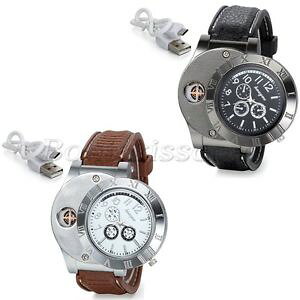 �y���������zmens unique military decoration quartz wrist watch watches usb cigarette lighter