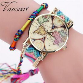 【送料無料】womens handmade braided rope world map watch