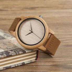 【送料無料】wooden watch for men women bamboo wood quartz watch with scale soft leather stra
