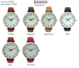 【送料無料】 ladies large numbers thin leatherette strap rounded wrist watch 40mm