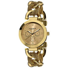【送料無料】womens akribos xxiv ak564yg two time zone date quartz link bracelet watch