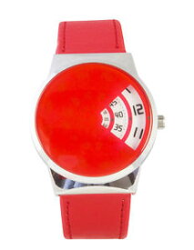 【送料無料】softech mens designer jump hour disc time display red leather strap wrist watch