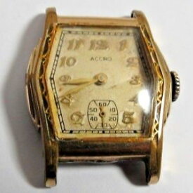 【送料無料】vintage mens accro wristwatch watch 7 jewels gold filled bezel