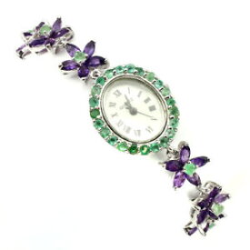 【送料無料】sterling silver 925 genuine green emerald amp; purple amethyst watch 712 inch