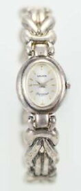【送料無料】gruen white womens stainless steel antiqued silver quartz battery watch