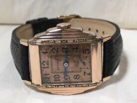 【送料無料】1930s art deco mens benrus wristwatch rose gf engraved stepped out case